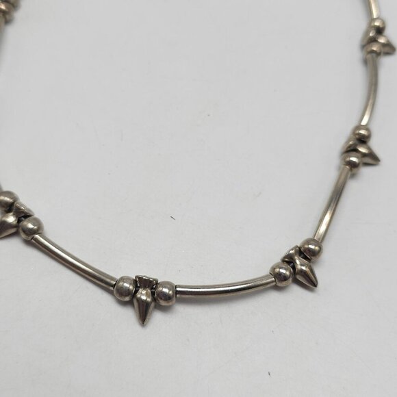 Vintage Silver Tone Metal Spike Bead Necklace Industrial Gothic - Picture 2 of 4